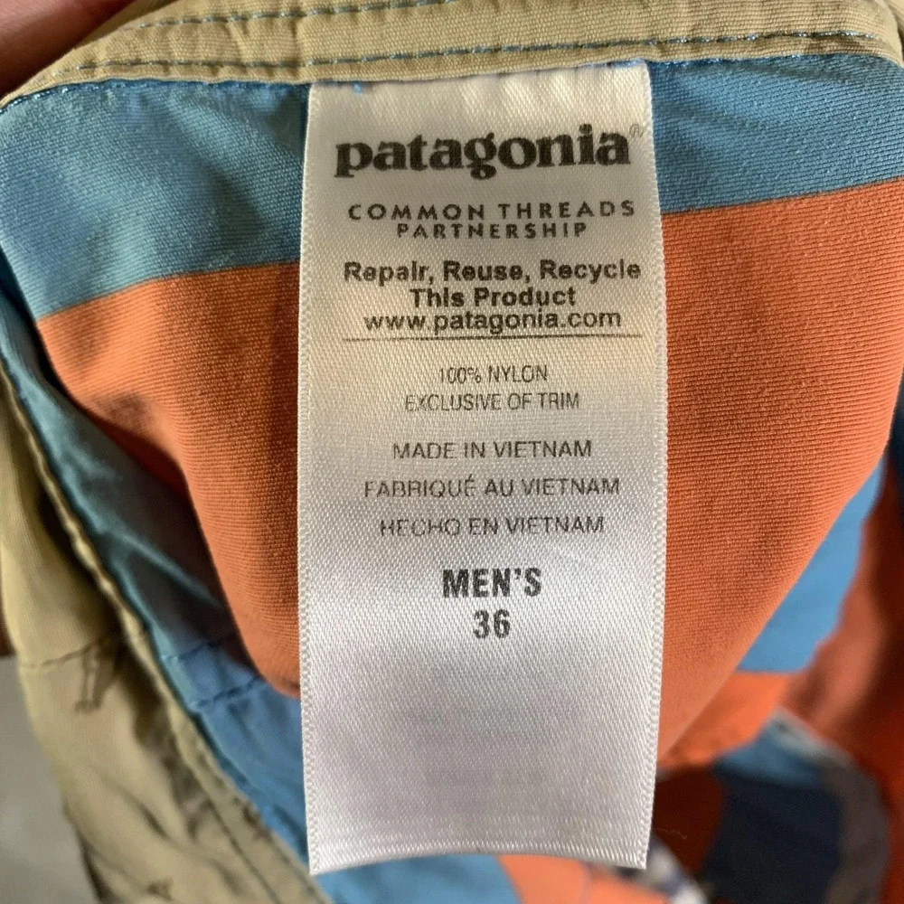 Patagonia Board Shorts Mens 36 Blue Orange Striped Swim‎ Trunks Quick Dry Surf